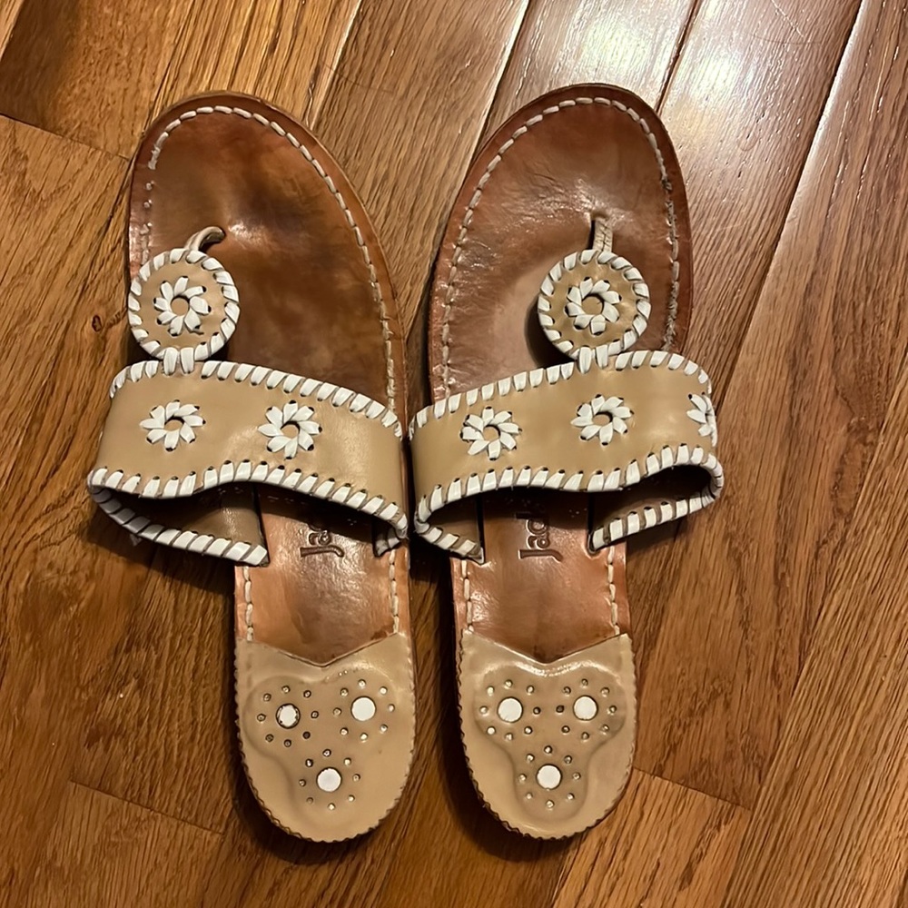 Jack Rogers tan and white sandals